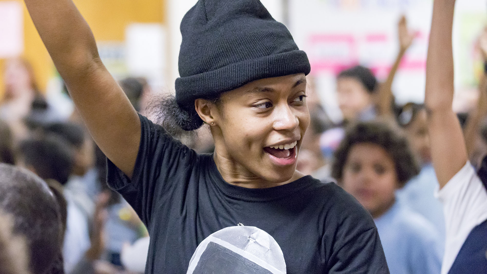 Image for Muhlenberg students fan out through the audience to dance with the Cleveland Elementary children before the performance ends.